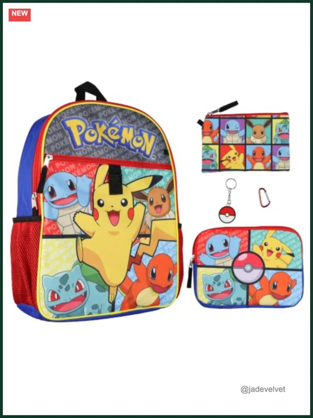 Pokemon Backpack 5-Piece Set Pikachu Charmander School Gear Pencil Case